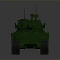 Detailed Green Military Tank Model With Long Cannon Tracks And Top Antennas