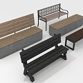 Natural Park Setting With Various Outdoor Benches In Wooden Concrete And Metal Designs
