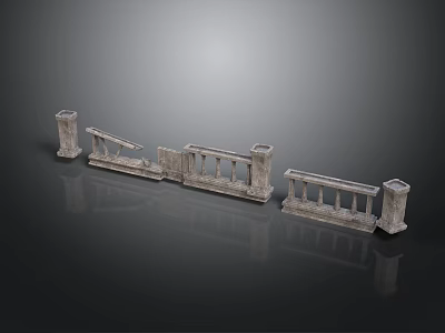 Classic Stone Architectural Scene Components With Balustrades Railings And Pillars 3d model
