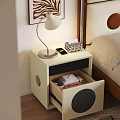 Light Colored Nightstand With Table Lamp Mobile Phone Open Drawer Pink Box And Bedside Items 3d model