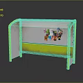 Yellow Framed Bus Shelter With Transparent Roof Bench And Posters