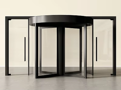 Contemporary Revolving Door With Black Metal Frame And Transparent Glass Panels 3d model