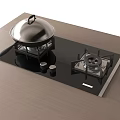 Modern Gas Stove With Black Panel Wok And Lid On Wooden Countertop
