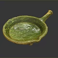 Green Ceramic Frying Pan With Handle And Shiny Surface For Kitchen Use