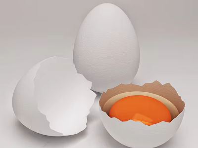 Fresh Whole And Cracked Eggs With Orange Yolk In Shell 3d model