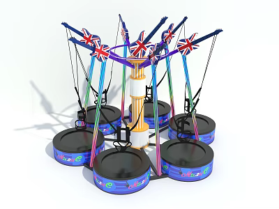 Colorful Amusement Ride With Swinging Seats Union Jack Flags Circular Base And Playful Design 3d model
