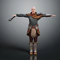 Game Movie Character With Bald Head Fur Trimmed Outfit Holding Axe Open Arms Stance