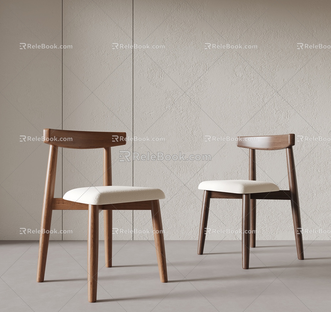 Solid Wood Dining Chair Single Chair 3d model