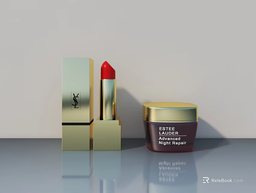 Luxury YSL Lipstick And Estee Lauder Night Repair Cream 3d model 