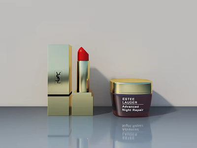 Luxury YSL Lipstick And Estee Lauder Night Repair Cream 3d model