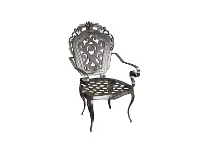 Ornate Metal Leisure Chair with Carved Backrest Lattice Seat Decorative Armrests and Curved Legs 3d model