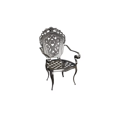 Ornate Metal Leisure Chair with Carved Backrest Lattice Seat Decorative Armrests and Curved Legs 3d model