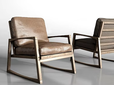 Set of Two Modern Leisure Chairs with Brown Leather and Dark Wooden Armrest Frames 3d model