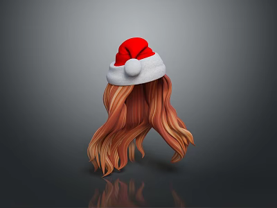 Back View Of Golden Brown Long Hair Wearing Red Santa Hat 3d model