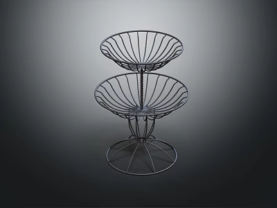 Metal Two Tier Storage Rack With Circular Wire Trays For Kitchen Countertop Organization Modern Design 3d model
