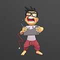 Cartoon Man With Glasses Open Mouth Holding Tablet Wearing Red Plaid Pants Barefoot