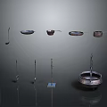 Metallic Kitchen Utensils Display With Pots Pans Spoons Stands And Cooking Tools