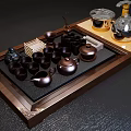 Elegant Brown Tea Set With Multiple Cups Teapot And Decorative Wooden Tray