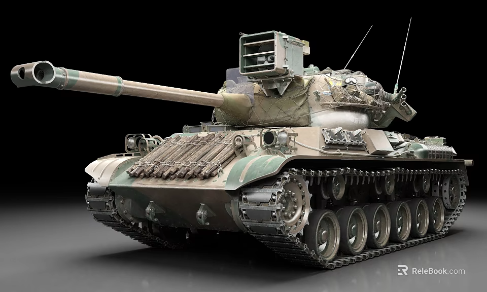 Detailed Military Tank With Camouflage Pattern Long Cannon And Metal Tracks 3d model 