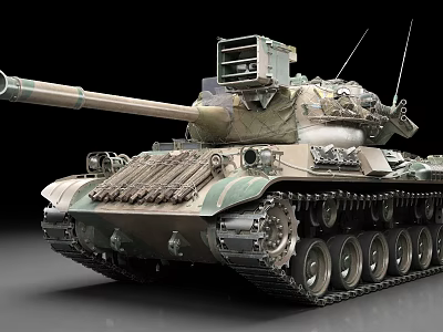 Detailed Military Tank With Camouflage Pattern Long Cannon And Metal Tracks 3d model