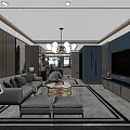 Elegant Light Luxury Open Dining And Living Space With Marble Dining Table And Integrated Kitchen