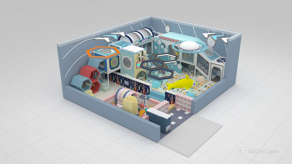 Colorful Indoor Playground with Slide Climbing Structure Ball Pit and Kids Fun Activities 3d model 