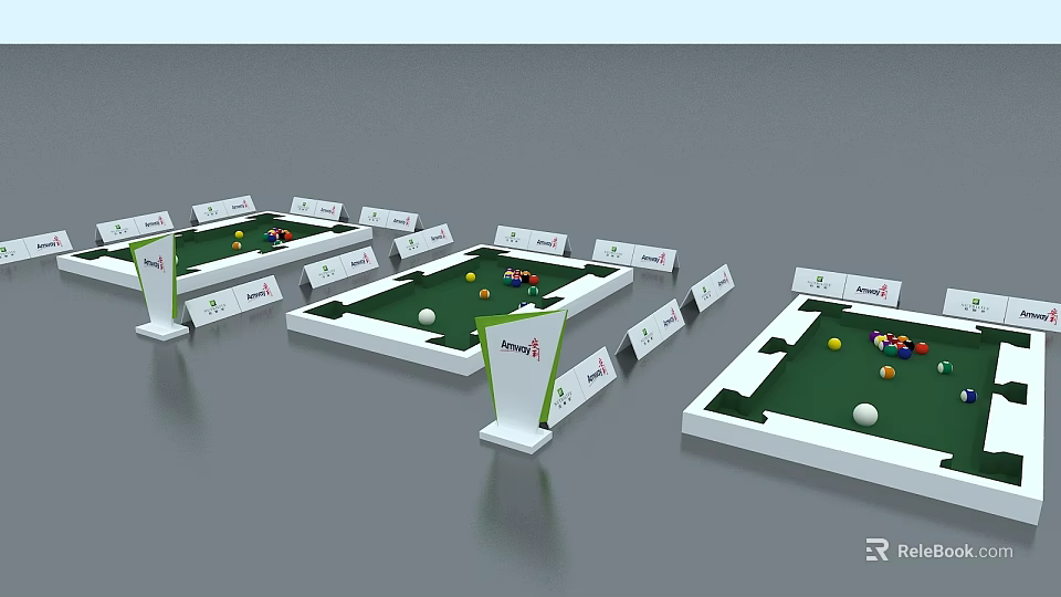 Green Felt Billiard Tables Quality Sports Equipment With White Signs And Balls 3d model 