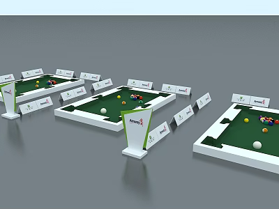 Green Felt Billiard Tables Quality Sports Equipment With White Signs And Balls 3d model