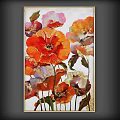 Botanical Painting Of Blooming White And Golden Flower With Leaves And Blue Background