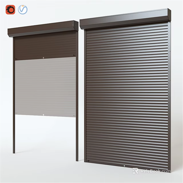 Modern Roller Shutter Components With Brown Gray Panels And Open Closed Positions 3d model 