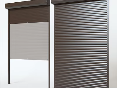 Modern Roller Shutter Components With Brown Gray Panels And Open Closed Positions 3d model