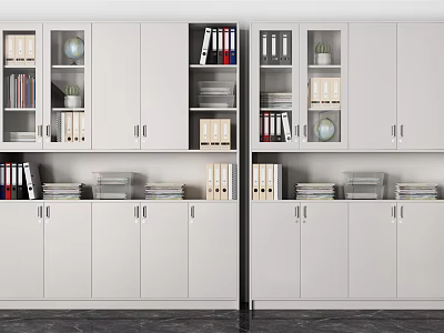 Modern White Bookshelf with Open Shelves Closed Cabinets Books and Decorative Items 3d model