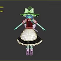 Children's Cute Doll With Orange Hair Wide Brimmed Hat And Black White Maid Outfit