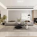 Modern Living Dining Room Interior With Sofa Coffee Table TV Wall And Plants