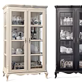 Light And Dark Glass Cabinets With Dishes Cups And Books For Home Interior