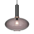 Modern Ribbed Glass Pendant Lights With Black Metal Frame And Copper Accents
