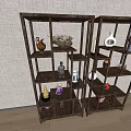 Wooden Curio Cabinets With Vases Figurines And Antique Ornaments In Home Interior