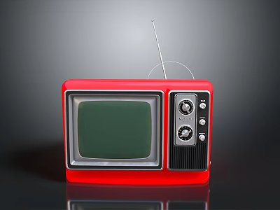 Red Vintage TV Set With Antenna Green Screen And Control Knobs 3d model