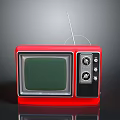 Red Vintage TV Set With Antenna Green Screen And Control Knobs