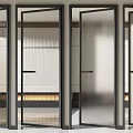 Modern Interior Swing Doors With Glass Panels And Metal Frames Design