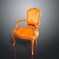 Elegant Orange Leather Leisure Chair With Carved Wooden Armrests And Legs