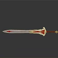 Silver Blade Red Hilt Decorative Sword On Black Background With Reflection 3d model