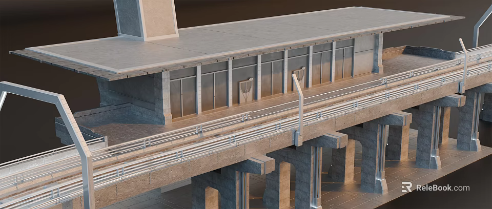Modern Urban Architectural Complex Featuring Elevated Concrete Platform And Support Pillars 3d model 