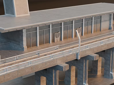 Modern Urban Architectural Complex Featuring Elevated Concrete Platform And Support Pillars 3d model