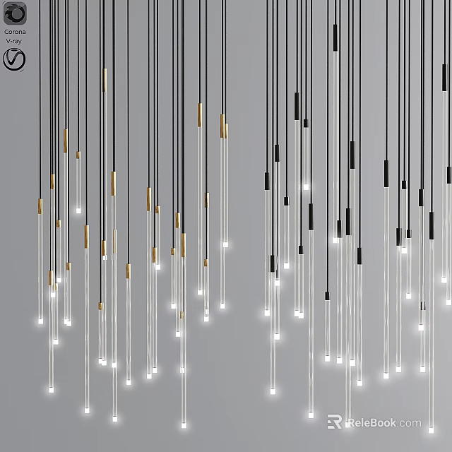 Sleek Modern Hanging Pendant Lights With Slender Strings Metallic Accents And Illuminated Bulbs 3d model 