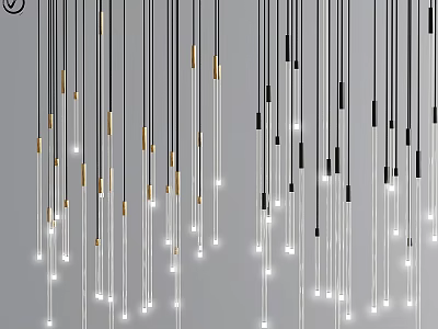 Sleek Modern Hanging Pendant Lights With Slender Strings Metallic Accents And Illuminated Bulbs 3d model