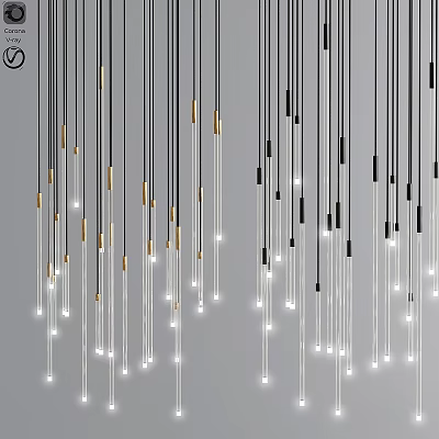 Sleek Modern Hanging Pendant Lights With Slender Strings Metallic Accents And Illuminated Bulbs 3d model