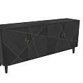 Modern Black Wooden Dresser With Gold Geometric Accents And Storage Cabinets