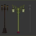 Vintage Outdoor Lamp Post Furniture Featuring Various Ornate Iron And Glass Lantern Designs