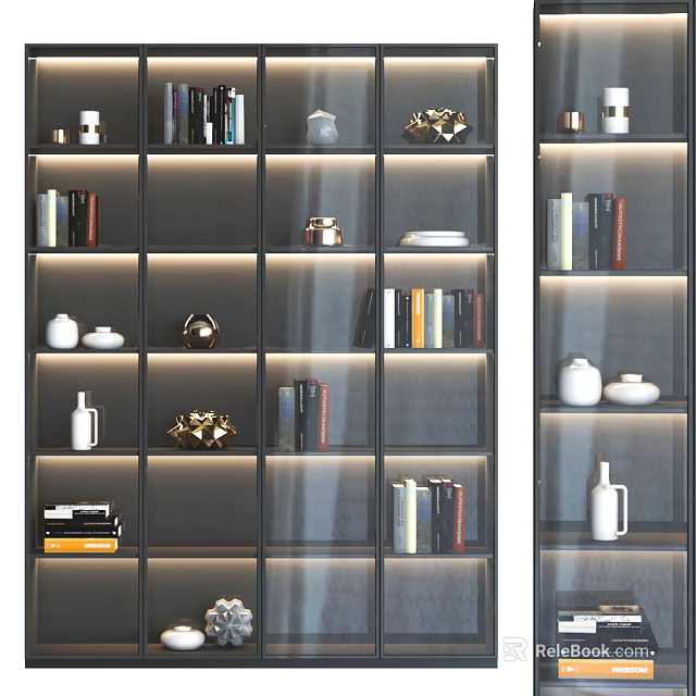 Elegant Modern Display Cabinet With Shelves Books Vases And Decorative Pieces 3d model 